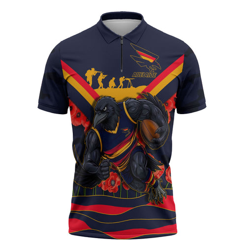Personalised Adelaide Crows ANZAC Zipper Polo Shirt Military Remembrance Australian Football Mascot Camouflage