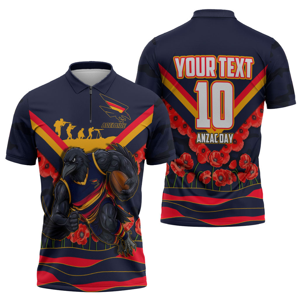 Personalised Adelaide Crows ANZAC Zipper Polo Shirt Military Remembrance Australian Football Mascot Camouflage