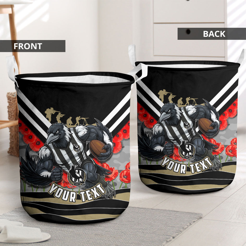 Personalised Collingwood Magpies ANZAC Laundry Basket Military Remembrance Australian Football Mascot Camouflage