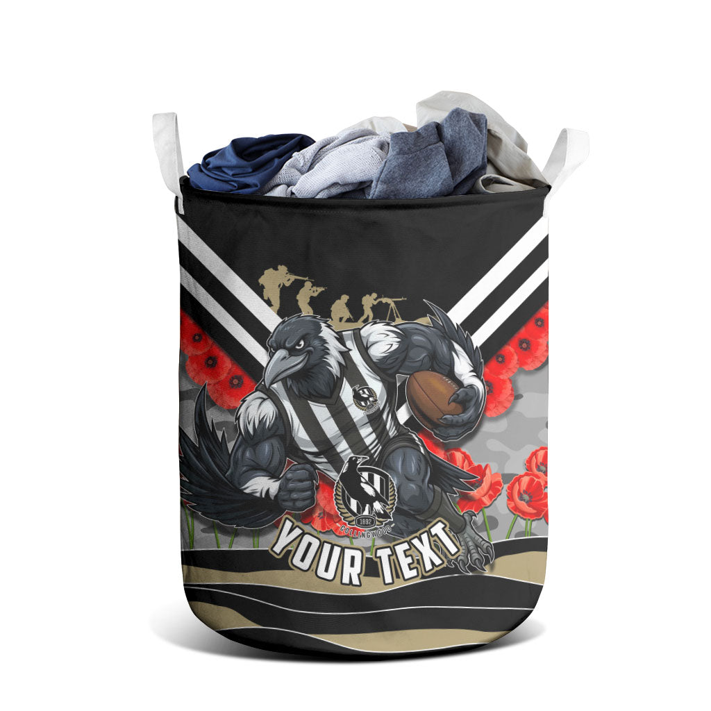 Personalised Collingwood Magpies ANZAC Laundry Basket Military Remembrance Australian Football Mascot Camouflage