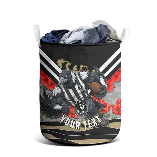 Personalised Collingwood Magpies ANZAC Laundry Basket Military Remembrance Australian Football Mascot Camouflage