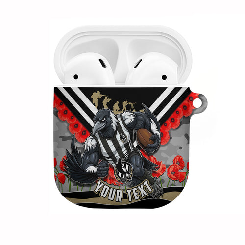 Personalised Collingwood Magpies ANZAC AirPods Case Military Remembrance Australian Football Mascot Camouflage