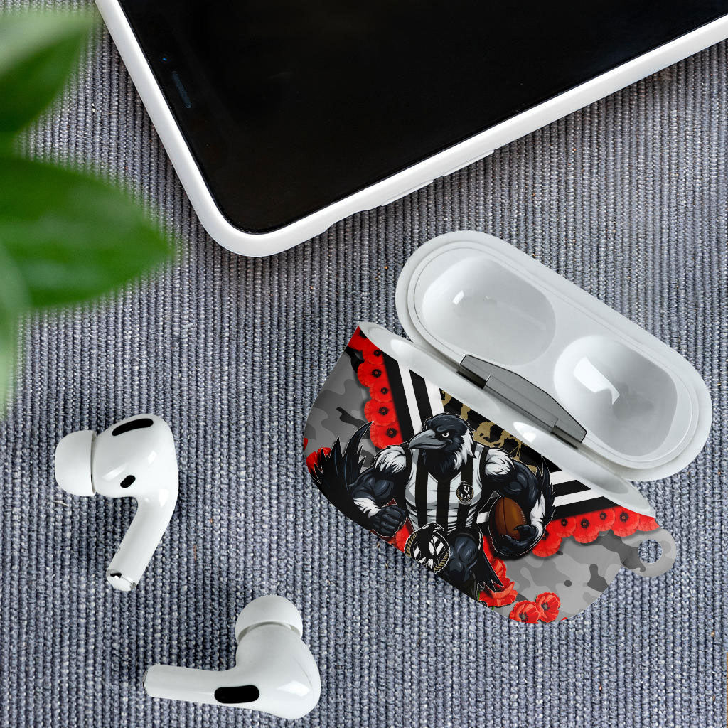 Personalised Collingwood Magpies ANZAC AirPods Case Military Remembrance Australian Football Mascot Camouflage