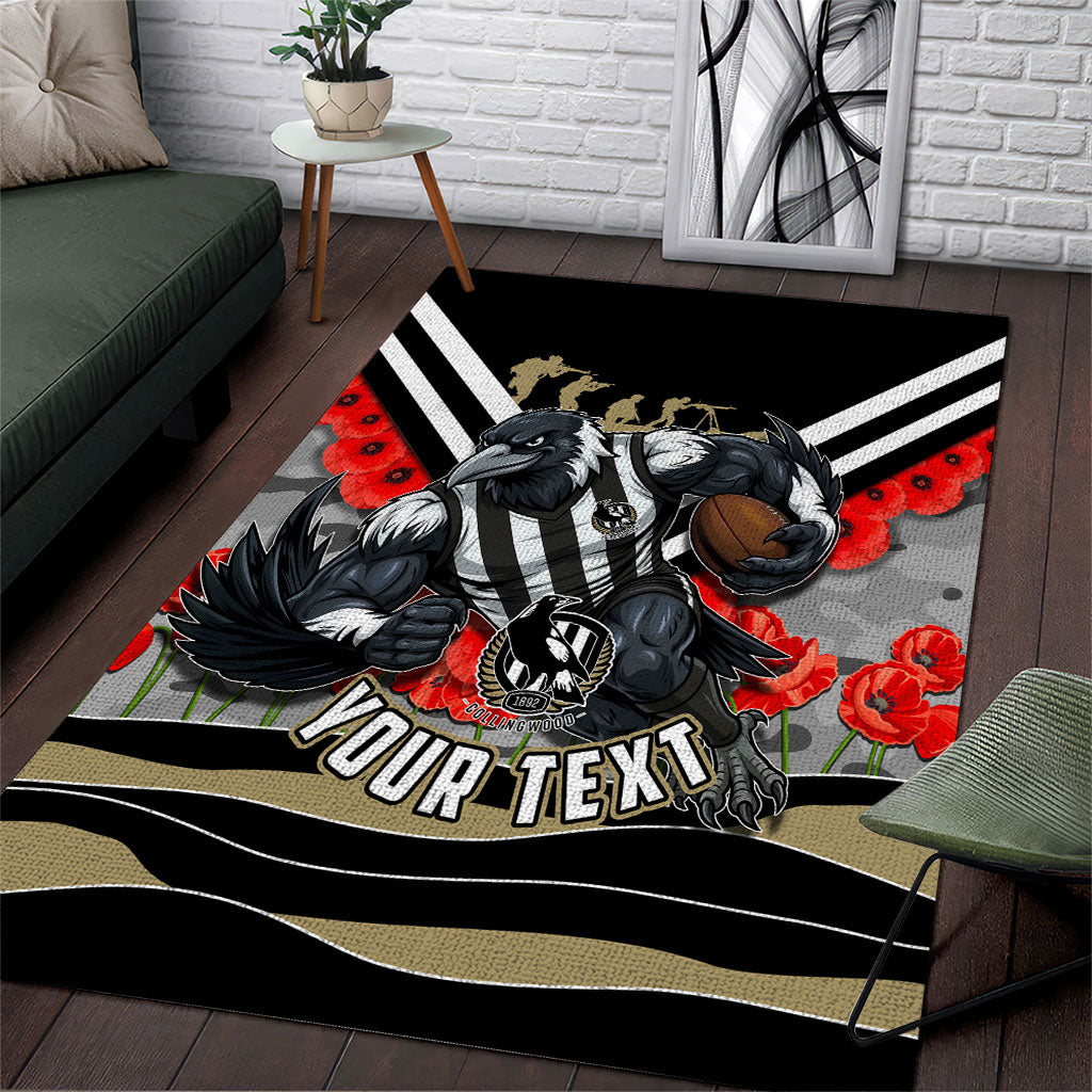 Personalised Collingwood Magpies ANZAC Area Rug Military Remembrance Australian Football Mascot Camouflage