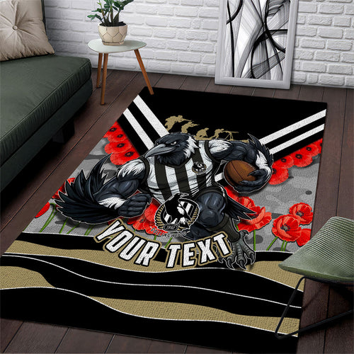 Personalised Collingwood Magpies ANZAC Area Rug Military Remembrance Australian Football Mascot Camouflage