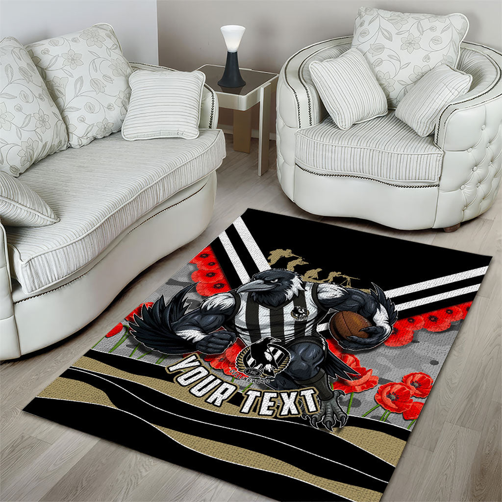 Personalised Collingwood Magpies ANZAC Area Rug Military Remembrance Australian Football Mascot Camouflage