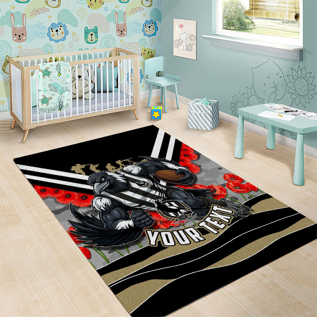 Personalised Collingwood Magpies ANZAC Area Rug Military Remembrance Australian Football Mascot Camouflage