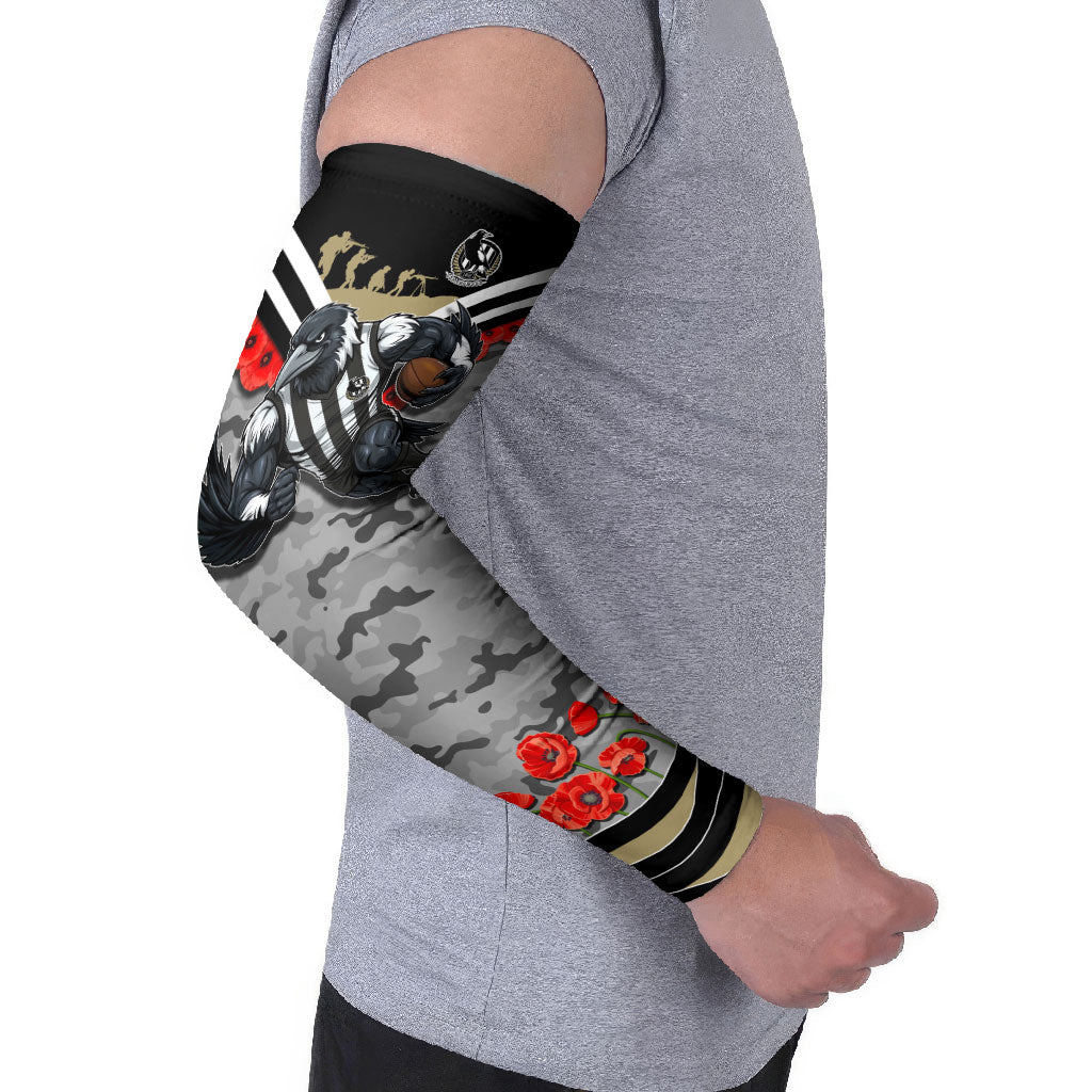 Personalised Collingwood Magpies ANZAC Arm Sleeves Military Remembrance Australian Football Mascot Camouflage