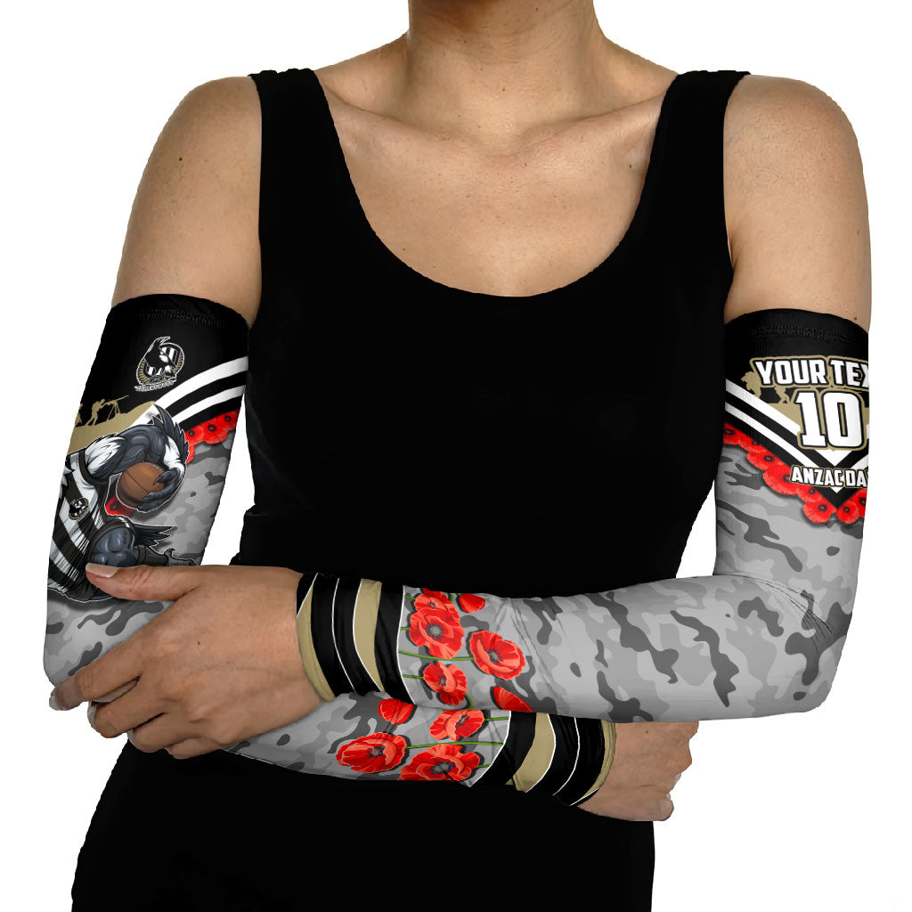 Personalised Collingwood Magpies ANZAC Arm Sleeves Military Remembrance Australian Football Mascot Camouflage