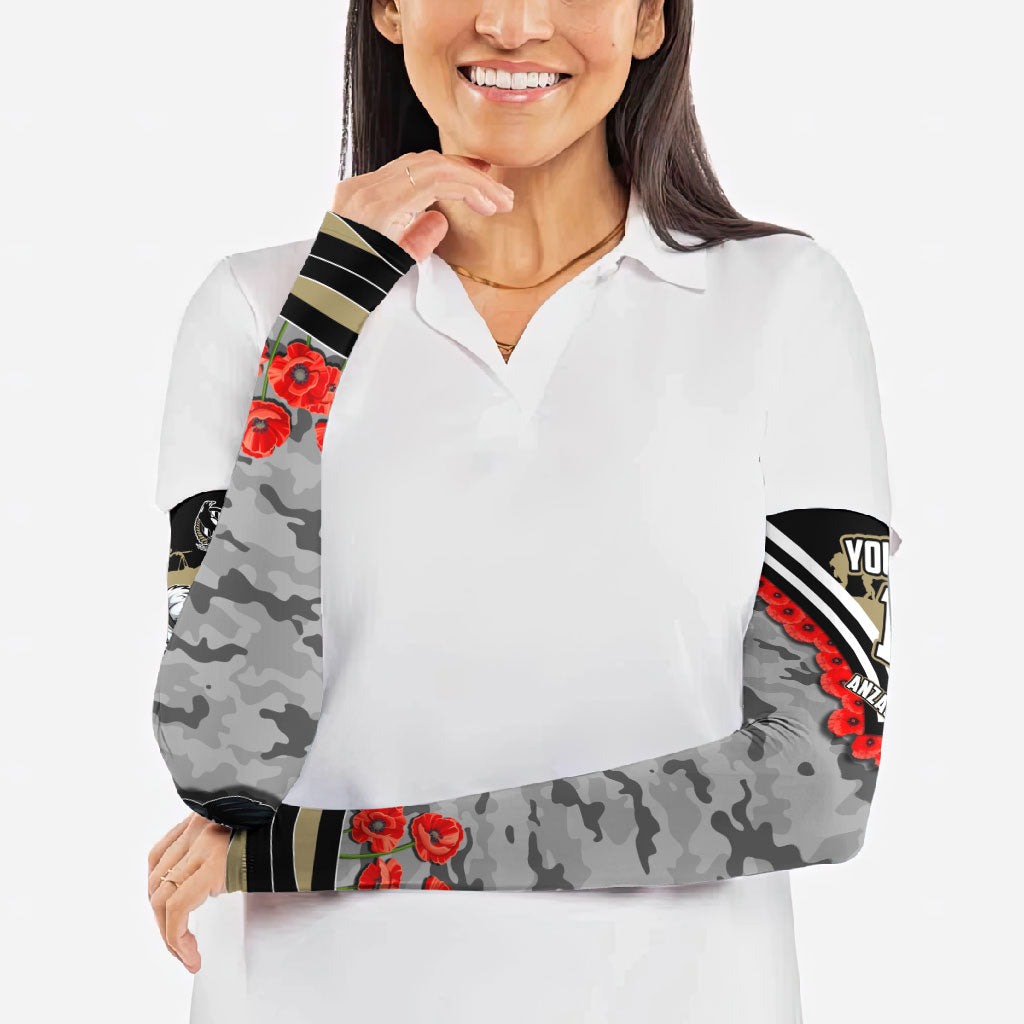Personalised Collingwood Magpies ANZAC Arm Sleeves Military Remembrance Australian Football Mascot Camouflage