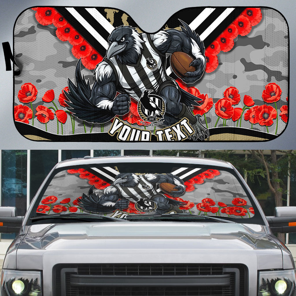 Personalised Collingwood Magpies ANZAC Auto Sun Shade Military Remembrance Australian Football Mascot Camouflage