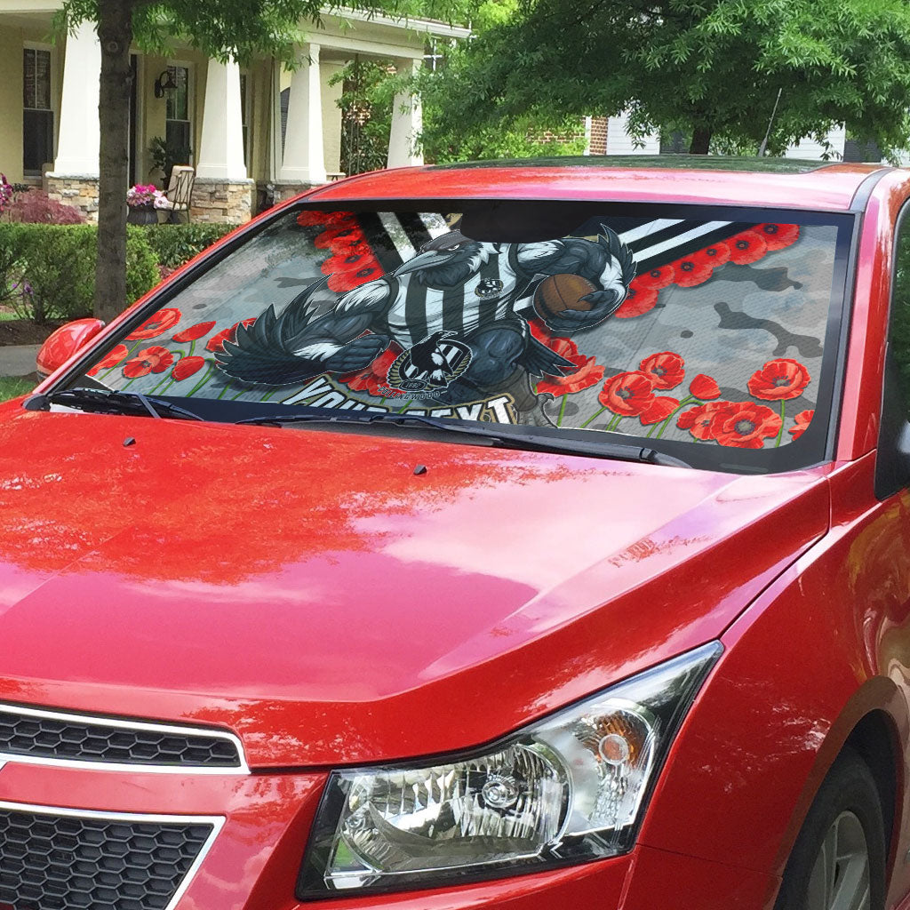 Personalised Collingwood Magpies ANZAC Auto Sun Shade Military Remembrance Australian Football Mascot Camouflage