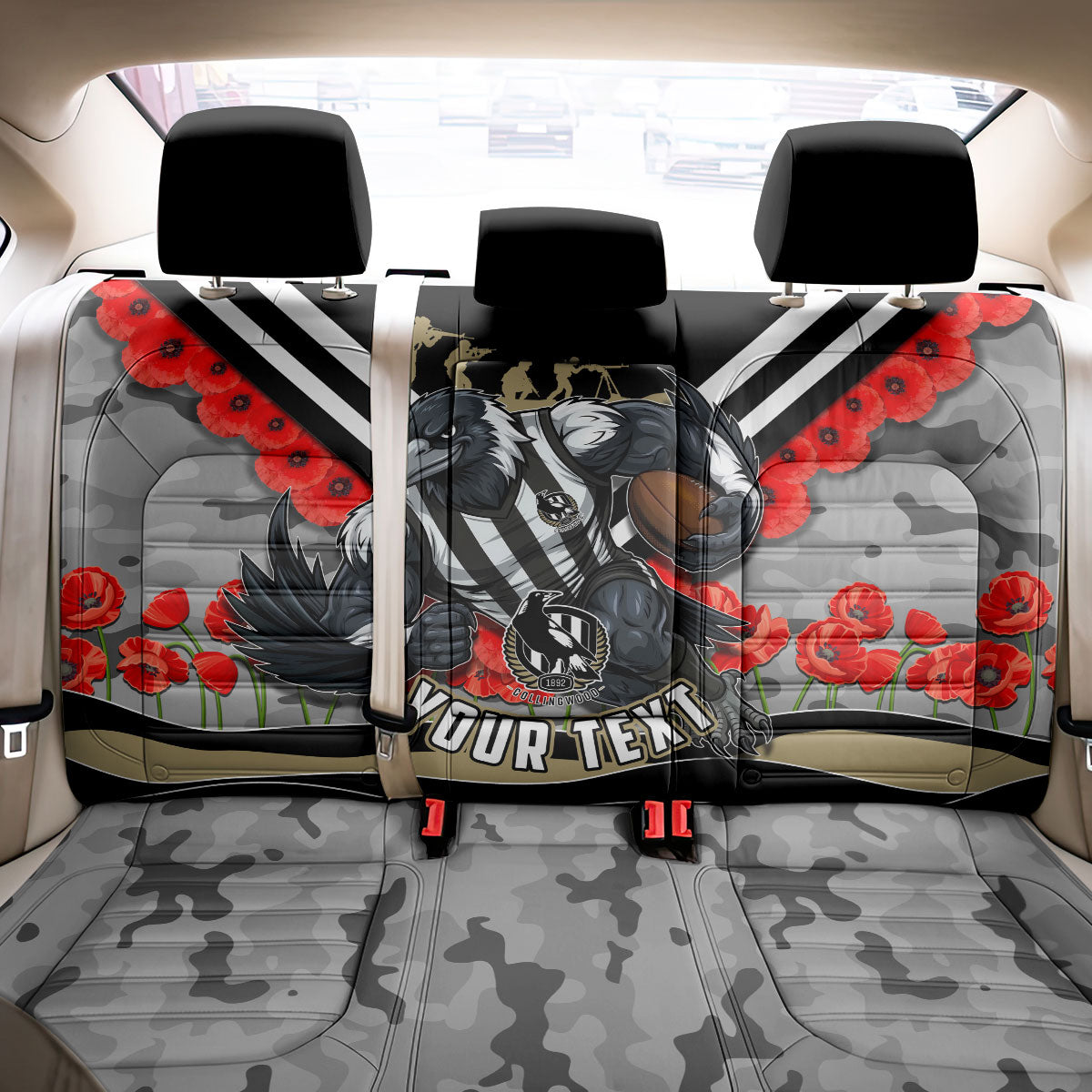 Personalised Collingwood Magpies ANZAC Back Car Seat Cover Military Remembrance Australian Football Mascot Camouflage