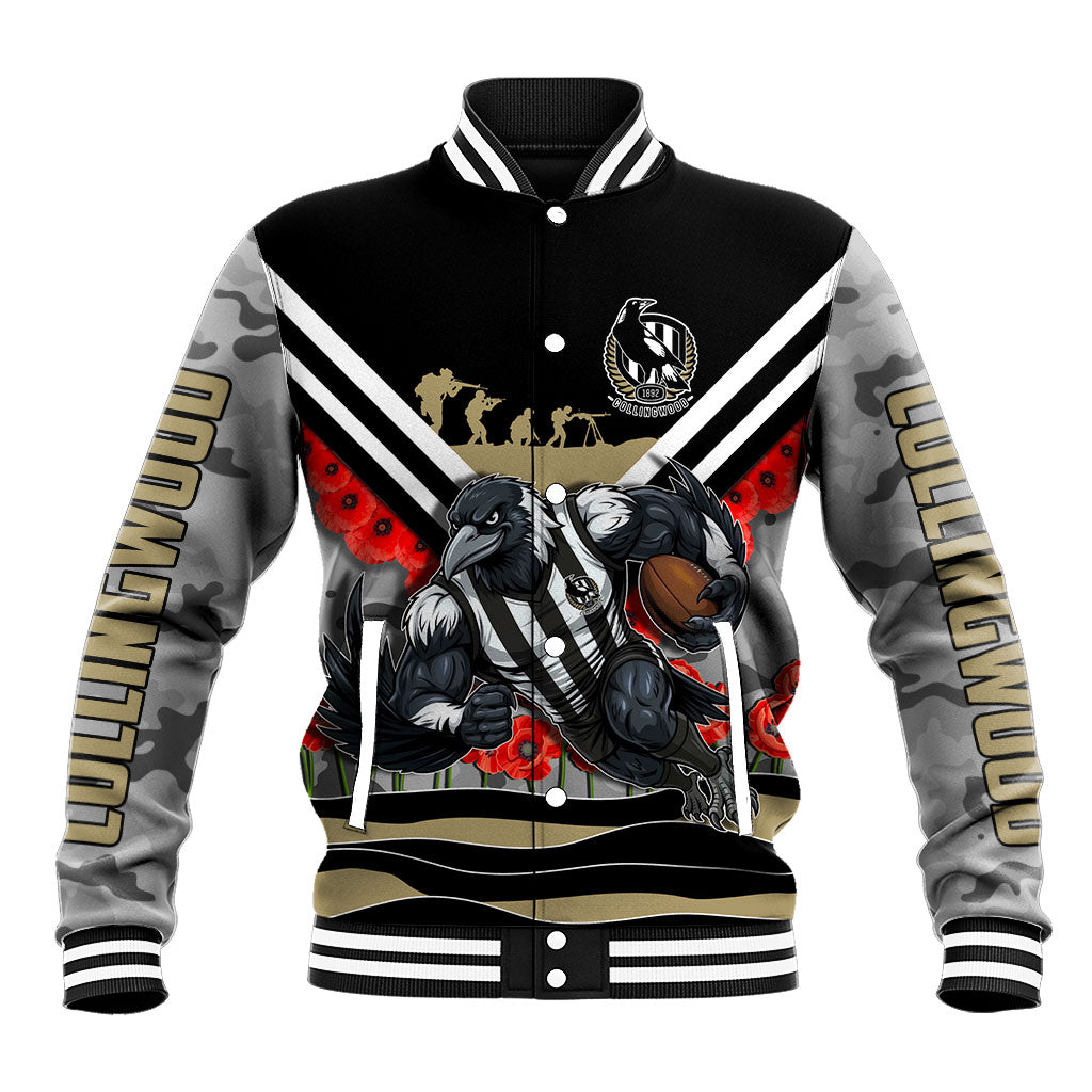 Personalised Collingwood Magpies ANZAC Baseball Jacket Military Remembrance Australian Football Mascot Camouflage