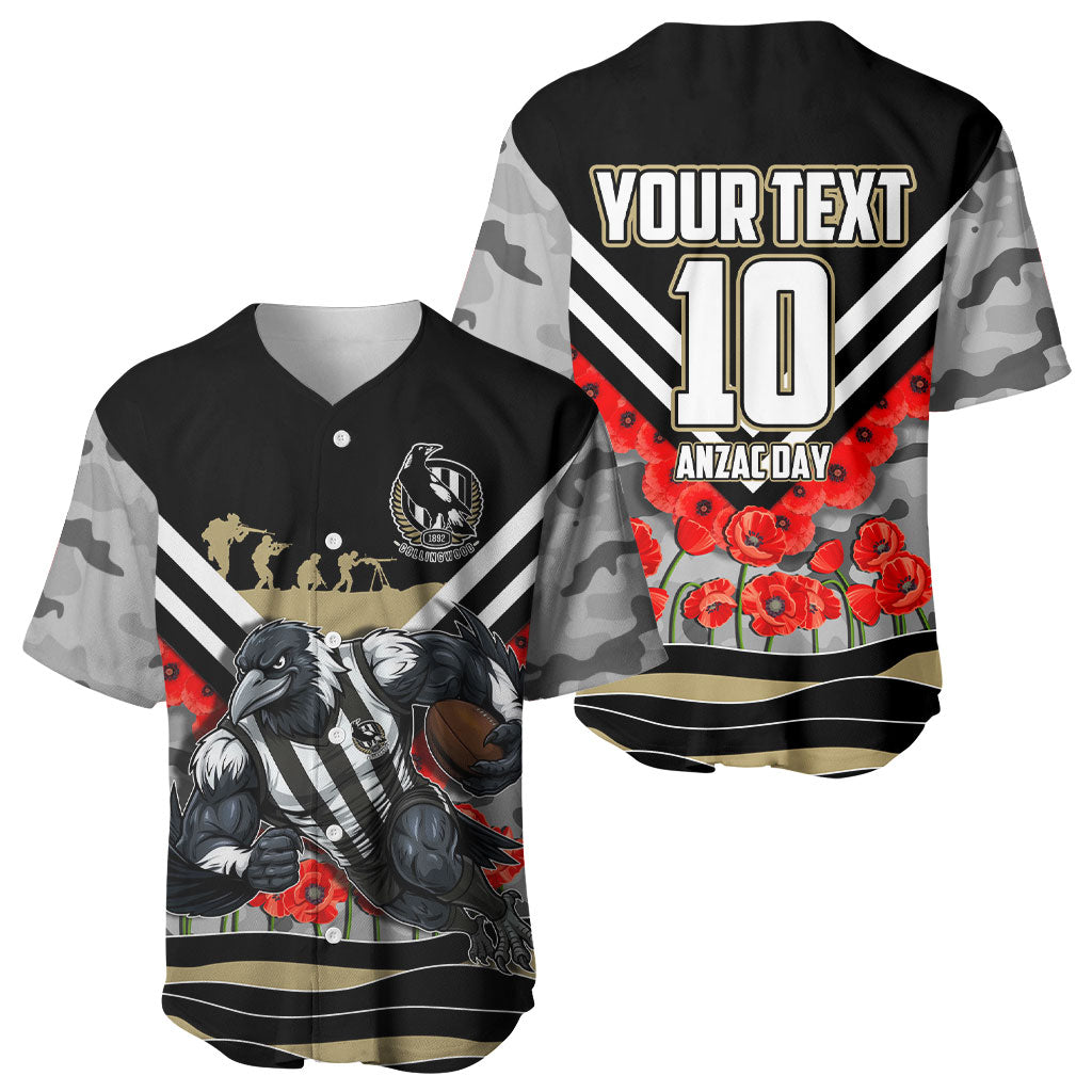 Personalised Collingwood Magpies ANZAC Baseball Jersey Military Remembrance Australian Football Mascot Camouflage