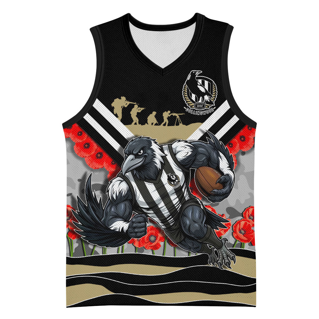 Personalised Collingwood Magpies ANZAC Basketball Jersey Military Remembrance Australian Football Mascot Camouflage