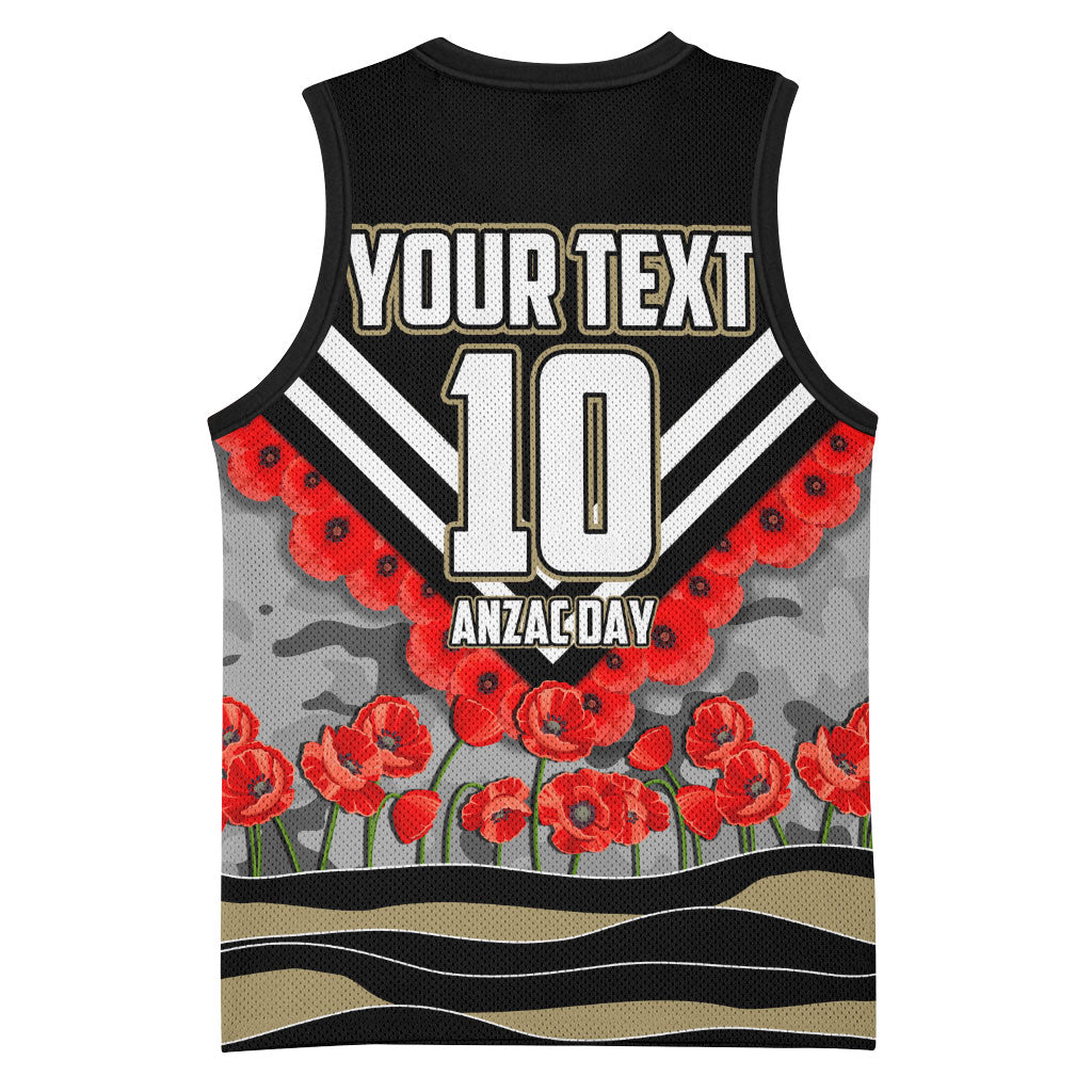 Personalised Collingwood Magpies ANZAC Basketball Jersey Military Remembrance Australian Football Mascot Camouflage