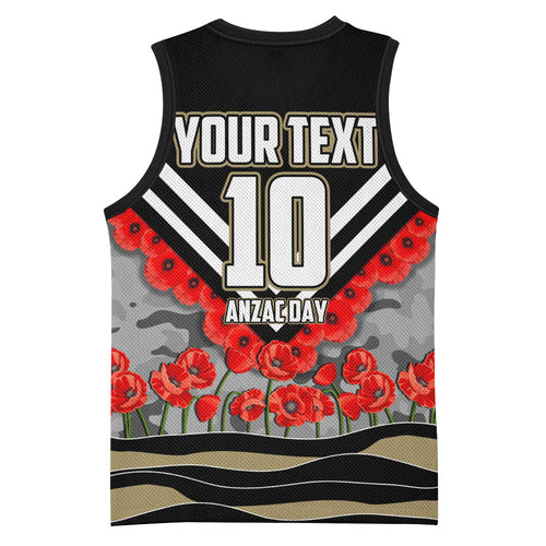 Personalised Collingwood Magpies ANZAC Basketball Jersey Military Remembrance Australian Football Mascot Camouflage