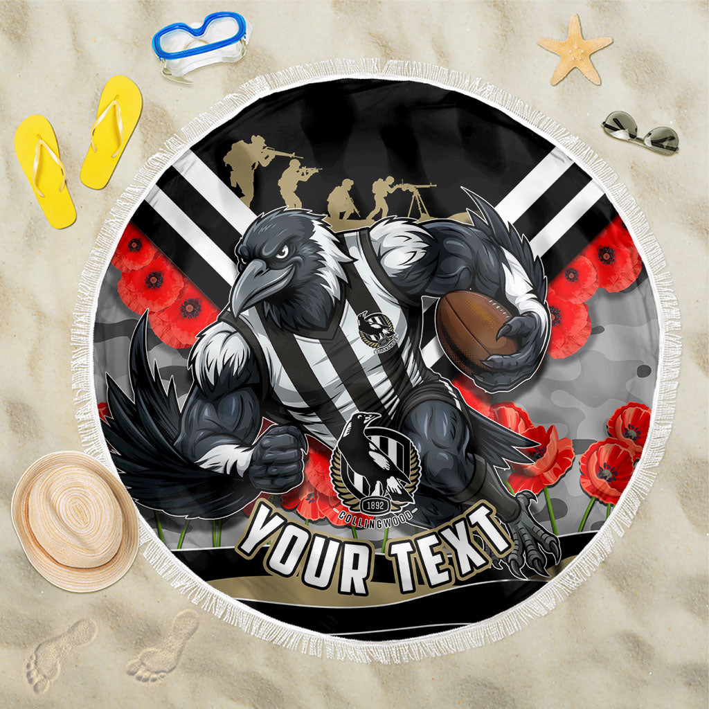 Personalised Collingwood Magpies ANZAC Beach Blanket Military Remembrance Australian Football Mascot Camouflage