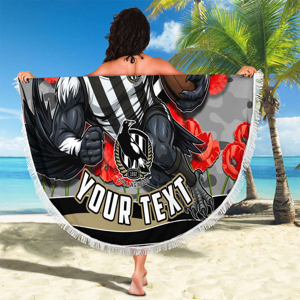 Personalised Collingwood Magpies ANZAC Beach Blanket Military Remembrance Australian Football Mascot Camouflage