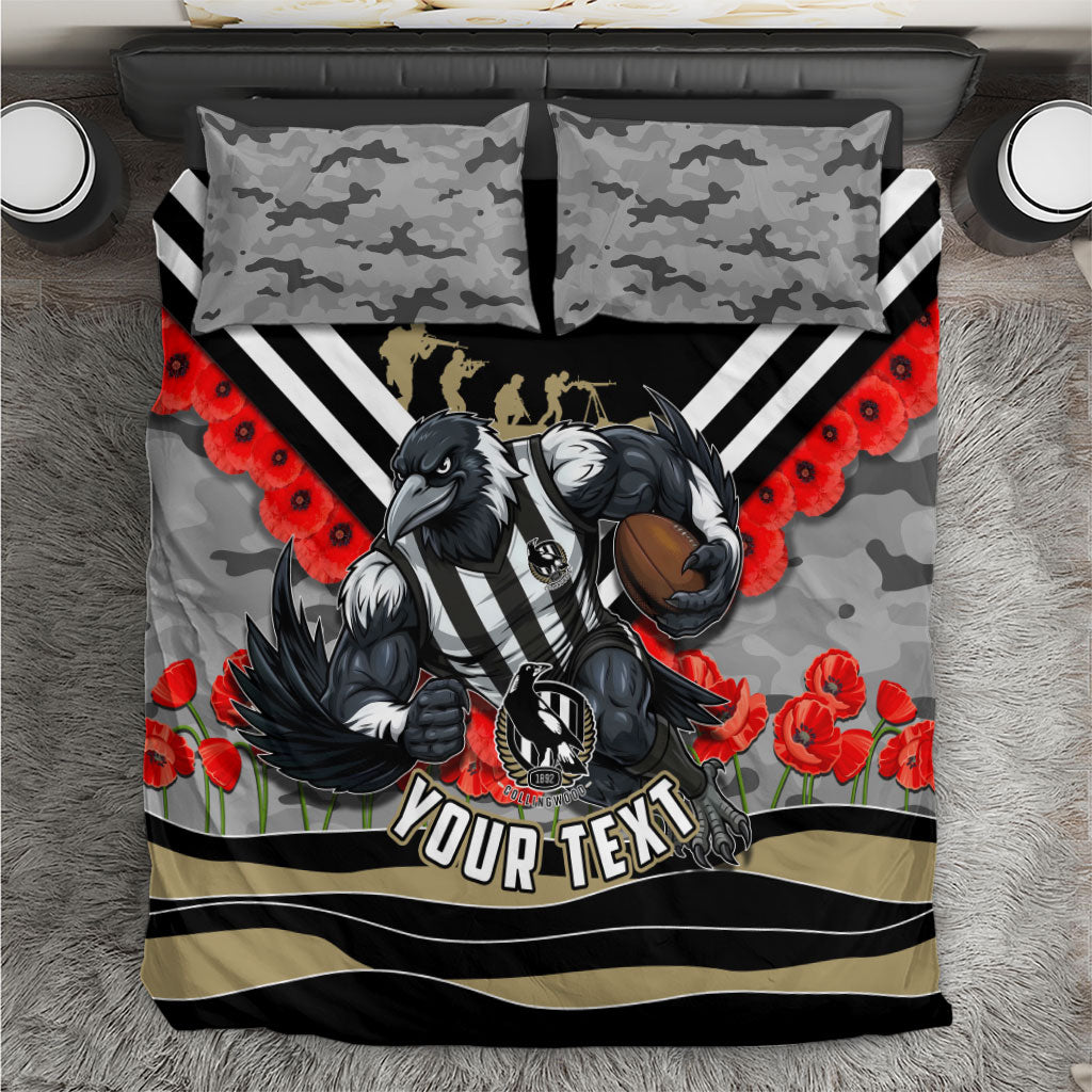 Personalised Collingwood Magpies ANZAC Bedding Set Military Remembrance Australian Football Mascot Camouflage