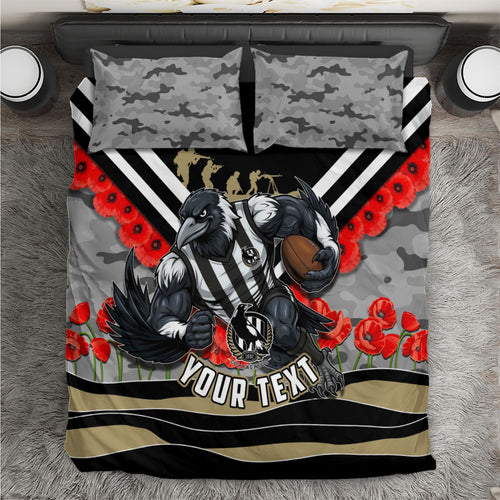Personalised Collingwood Magpies ANZAC Bedding Set Military Remembrance Australian Football Mascot Camouflage