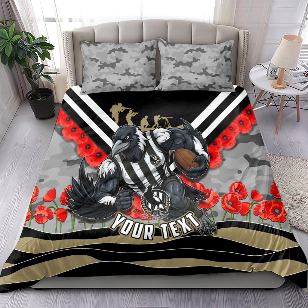 Personalised Collingwood Magpies ANZAC Bedding Set Military Remembrance Australian Football Mascot Camouflage