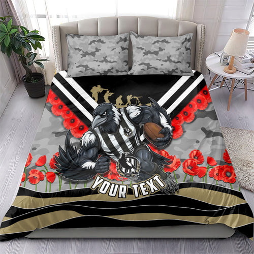 Personalised Collingwood Magpies ANZAC Bedding Set Military Remembrance Australian Football Mascot Camouflage