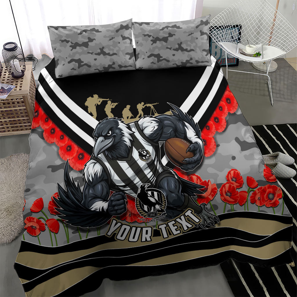 Personalised Collingwood Magpies ANZAC Bedding Set Military Remembrance Australian Football Mascot Camouflage