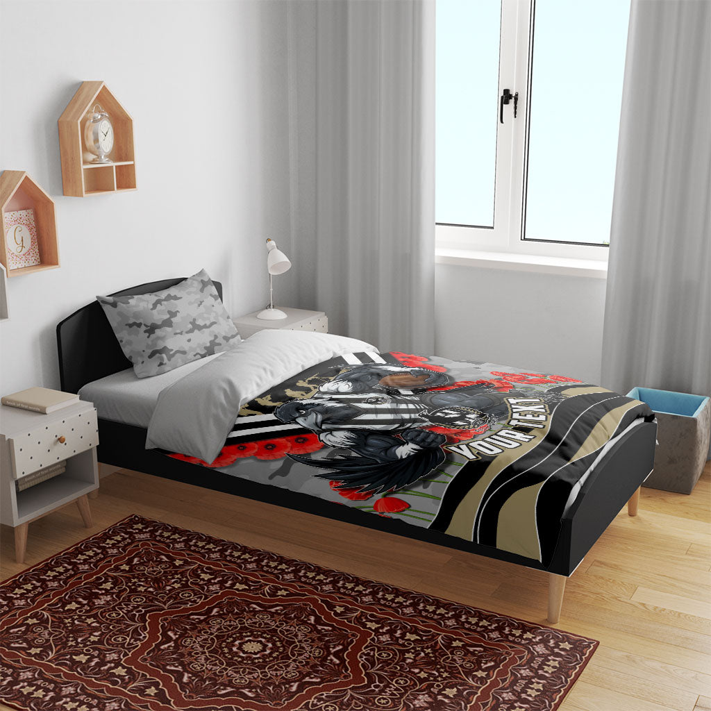 Personalised Collingwood Magpies ANZAC Bedding Set Military Remembrance Australian Football Mascot Camouflage