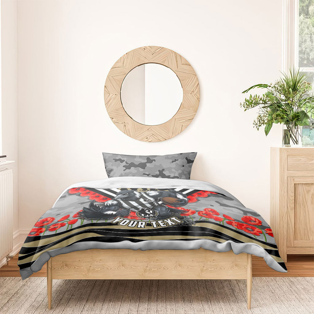 Personalised Collingwood Magpies ANZAC Bedding Set Military Remembrance Australian Football Mascot Camouflage