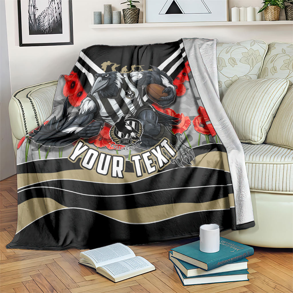 Personalised Collingwood Magpies ANZAC Blanket Military Remembrance Australian Football Mascot Camouflage
