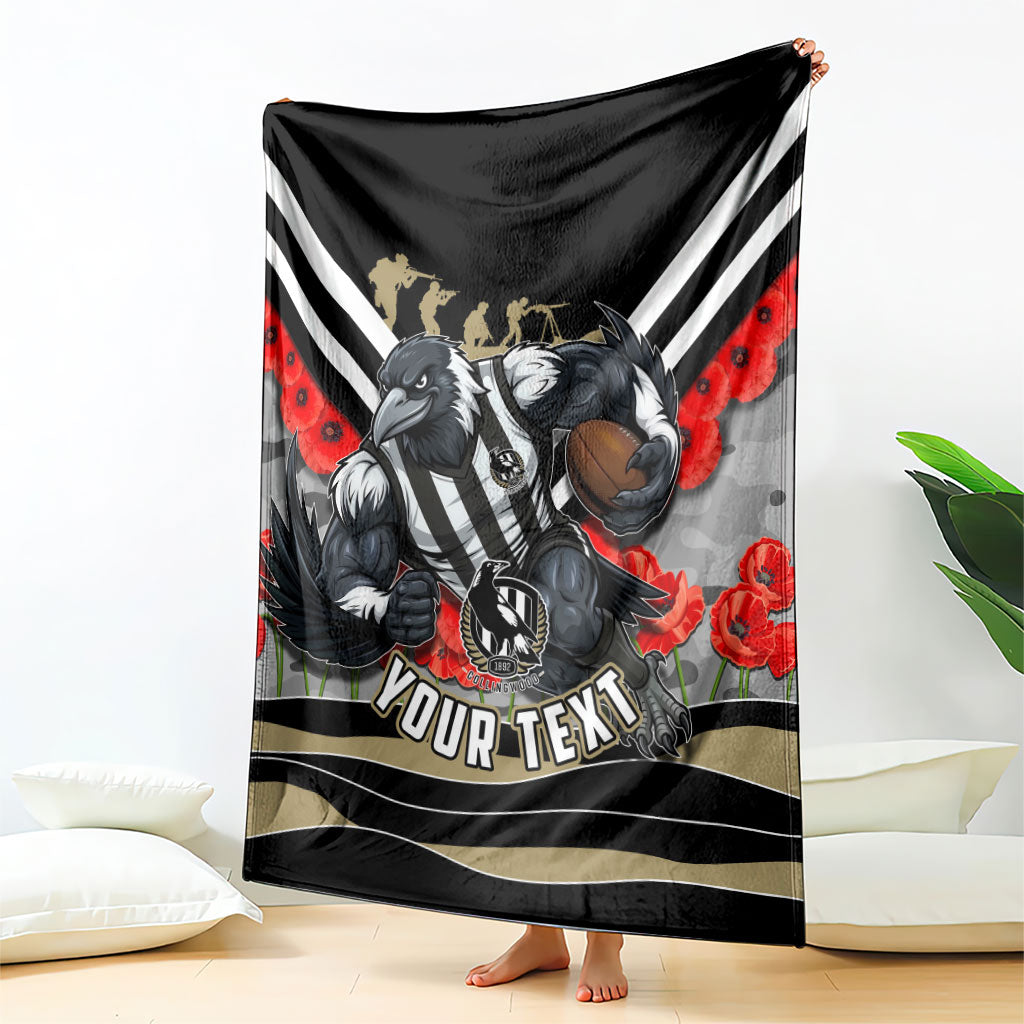 Personalised Collingwood Magpies ANZAC Blanket Military Remembrance Australian Football Mascot Camouflage