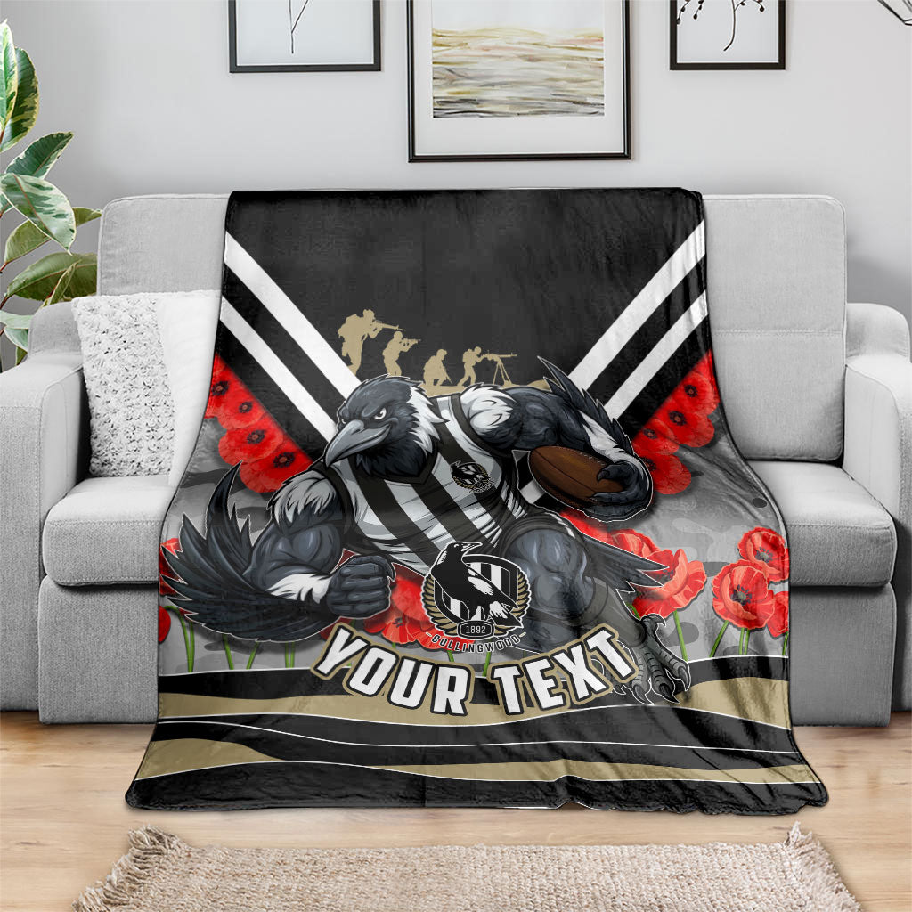 Personalised Collingwood Magpies ANZAC Blanket Military Remembrance Australian Football Mascot Camouflage