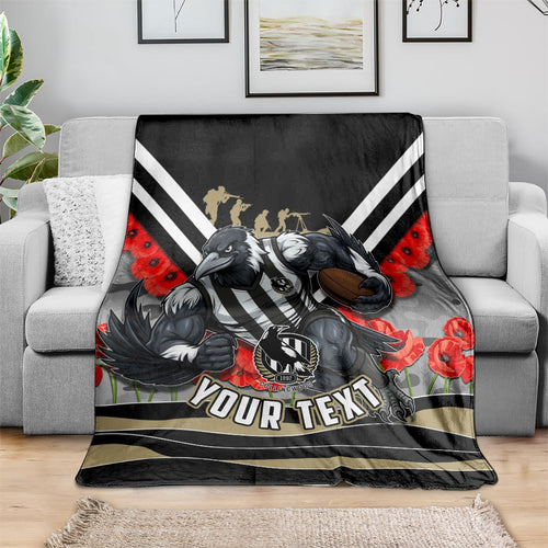 Personalised Collingwood Magpies ANZAC Blanket Military Remembrance Australian Football Mascot Camouflage