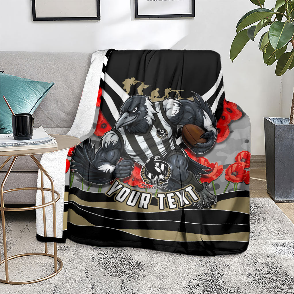 Personalised Collingwood Magpies ANZAC Blanket Military Remembrance Australian Football Mascot Camouflage