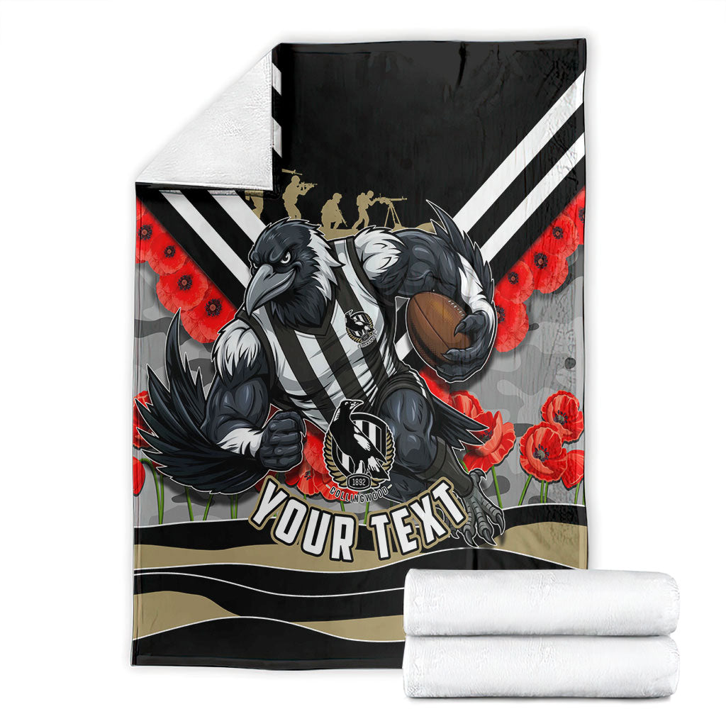Personalised Collingwood Magpies ANZAC Blanket Military Remembrance Australian Football Mascot Camouflage