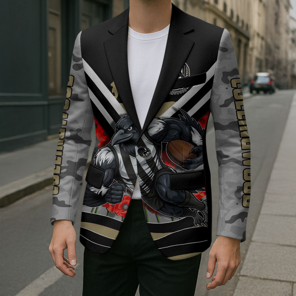 Personalised Collingwood Magpies ANZAC Blazer Military Remembrance Australian Football Mascot Camouflage