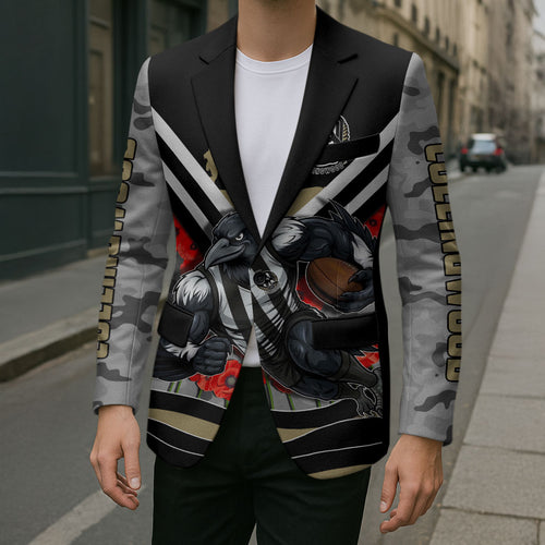 Personalised Collingwood Magpies ANZAC Blazer Military Remembrance Australian Football Mascot Camouflage