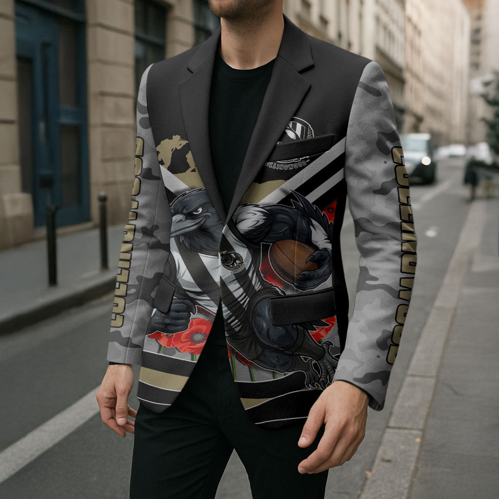 Personalised Collingwood Magpies ANZAC Blazer Military Remembrance Australian Football Mascot Camouflage