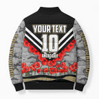 Personalised Collingwood Magpies ANZAC Bomber Puffer Jacket Military Remembrance Australian Football Mascot Camouflage