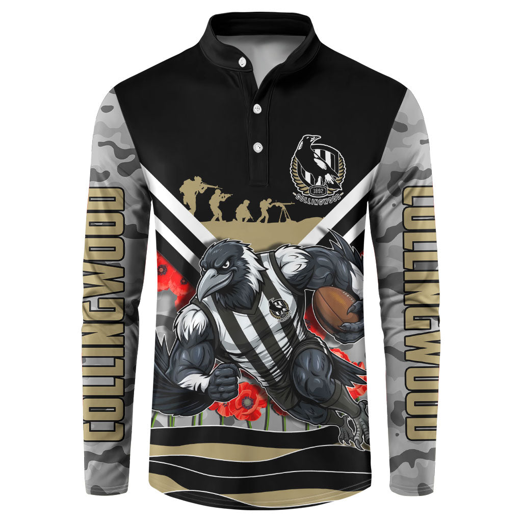 Personalised Collingwood Magpies ANZAC Button Sweatshirt Military Remembrance Australian Football Mascot Camouflage