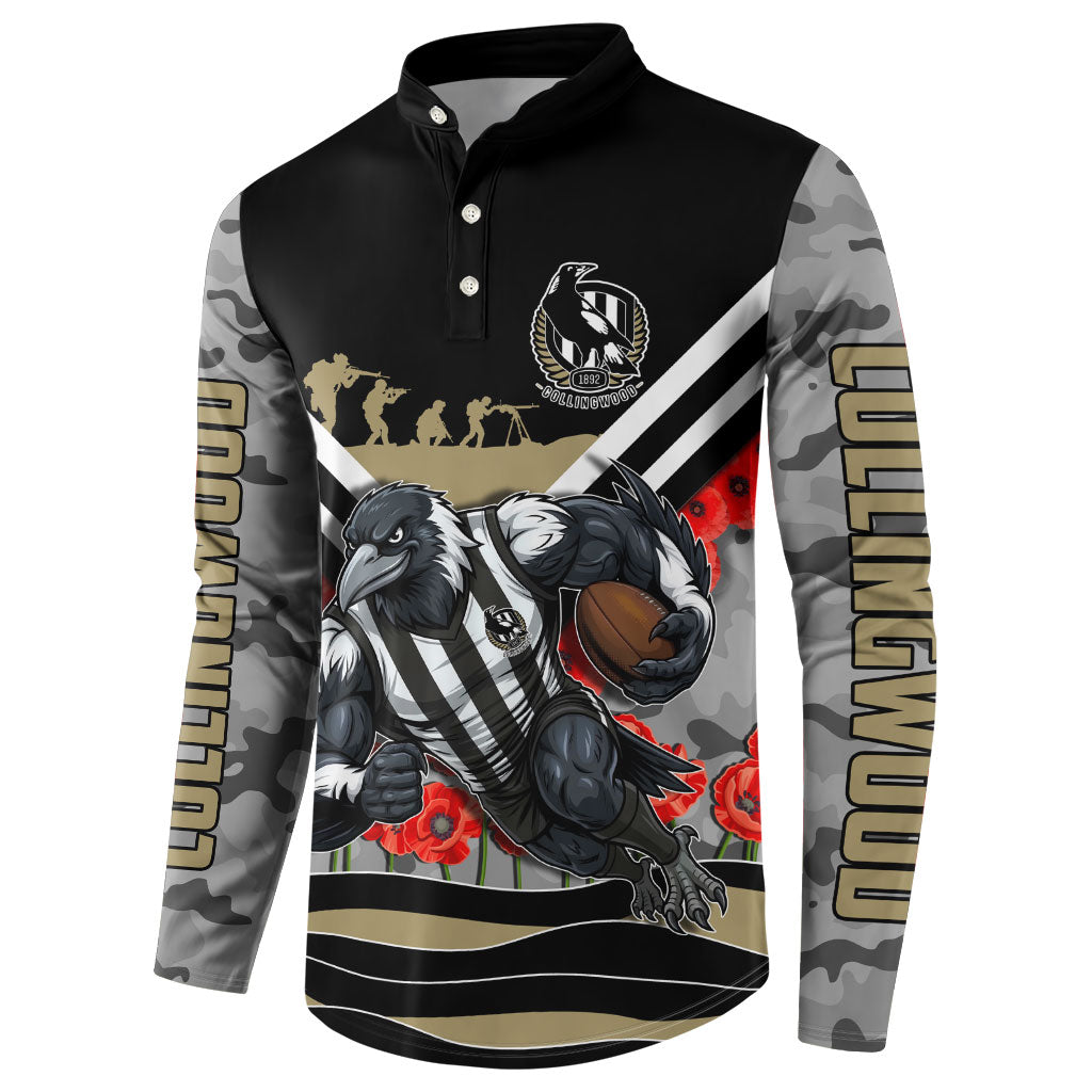 Personalised Collingwood Magpies ANZAC Button Sweatshirt Military Remembrance Australian Football Mascot Camouflage