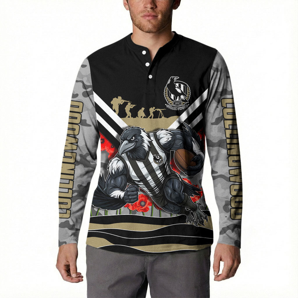 Personalised Collingwood Magpies ANZAC Button Sweatshirt Military Remembrance Australian Football Mascot Camouflage