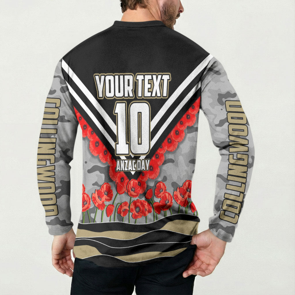 Personalised Collingwood Magpies ANZAC Button Sweatshirt Military Remembrance Australian Football Mascot Camouflage