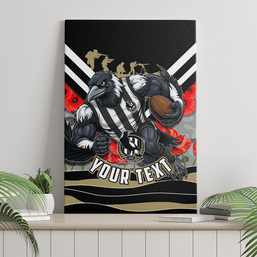Personalised Collingwood Magpies ANZAC Canvas Wall Art Military Remembrance Australian Football Mascot Camouflage