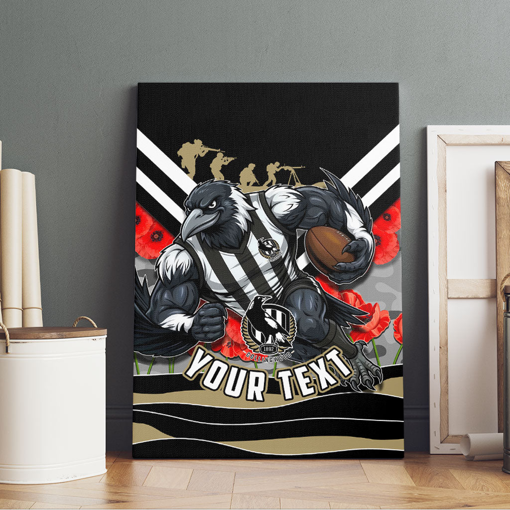 Personalised Collingwood Magpies ANZAC Canvas Wall Art Military Remembrance Australian Football Mascot Camouflage