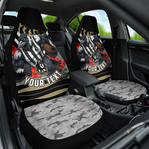 Personalised Collingwood Magpies ANZAC Car Seat Cover Military Remembrance Australian Football Mascot Camouflage