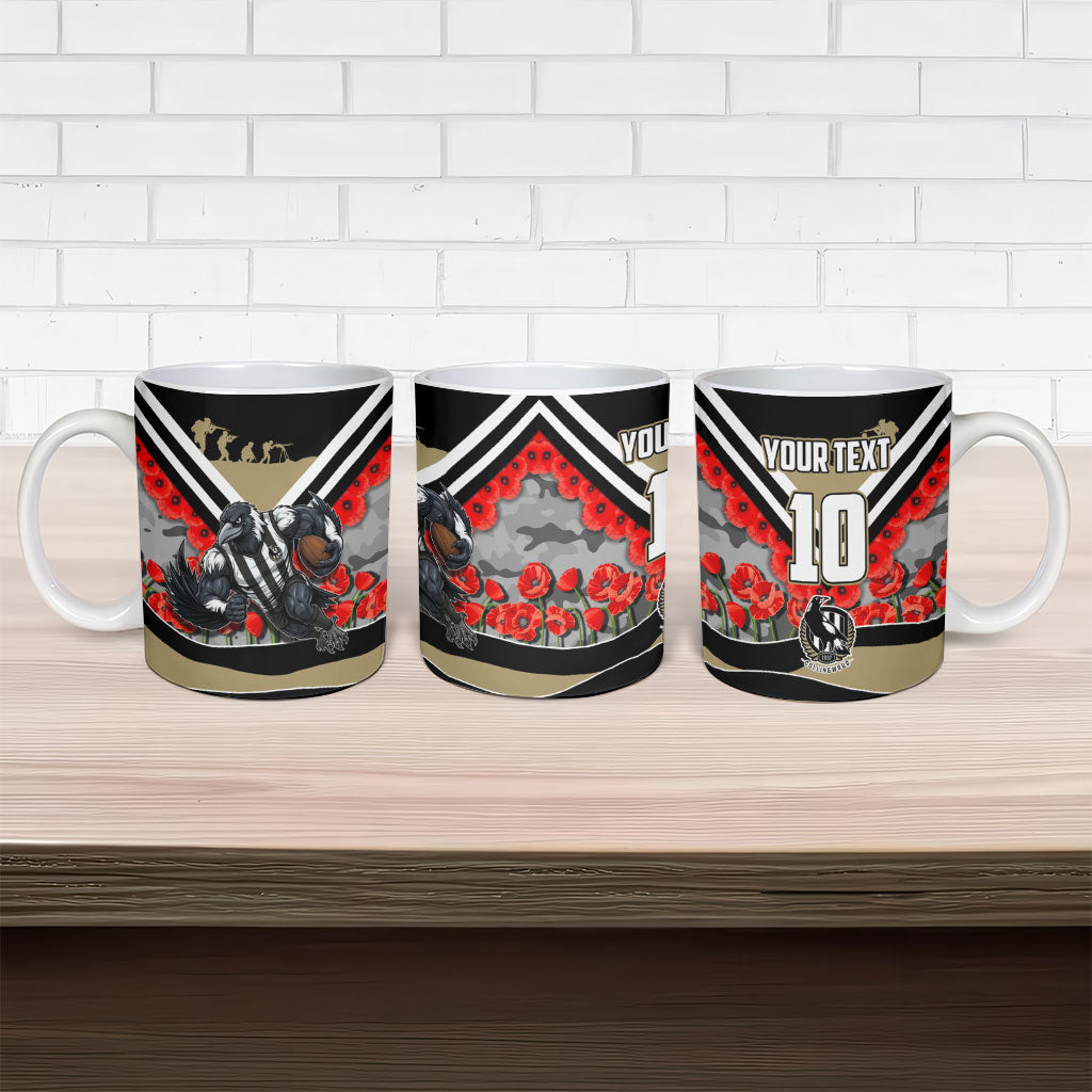 Personalised Collingwood Magpies ANZAC Ceramic Mug Military Remembrance Australian Football Mascot Camouflage