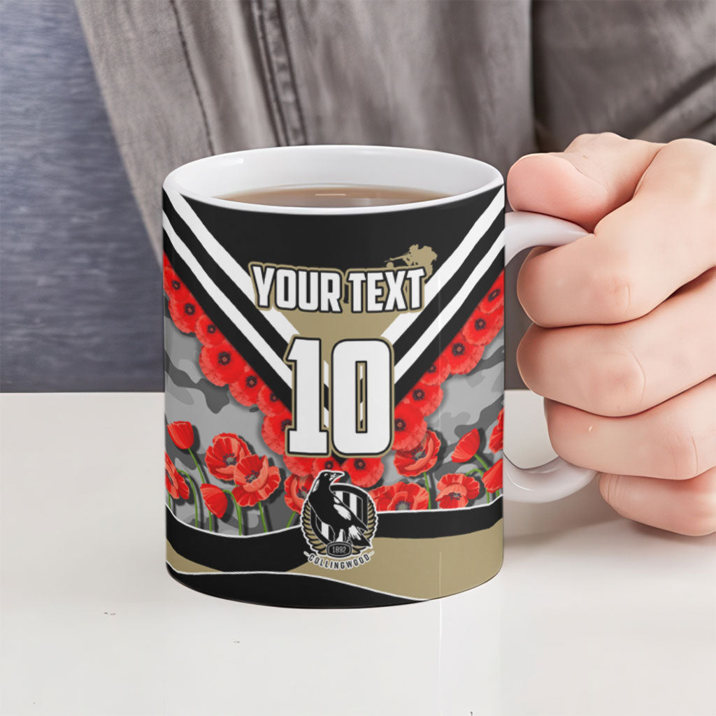 Personalised Collingwood Magpies ANZAC Ceramic Mug Military Remembrance Australian Football Mascot Camouflage